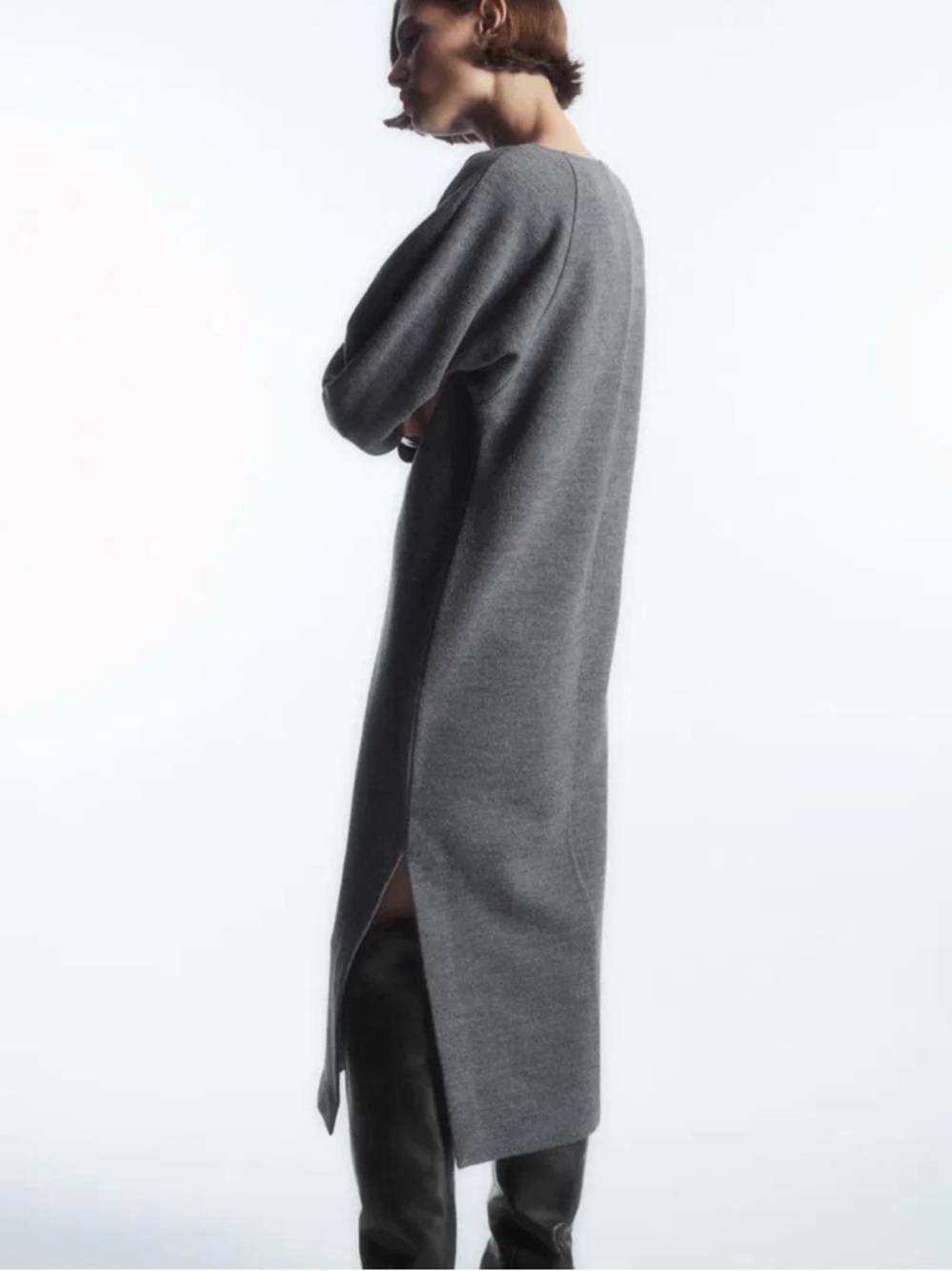 COS Grey Wool Knit Midi Dress with Side Slit - Picture 3 of 16